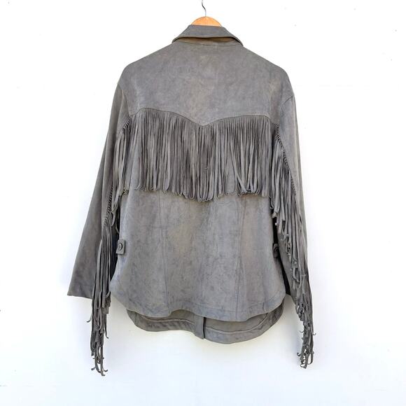 Free People Fringe Out Vegan Suede Faux Leather Gray Grey Jacket Western Small - Picture 5 of 11
